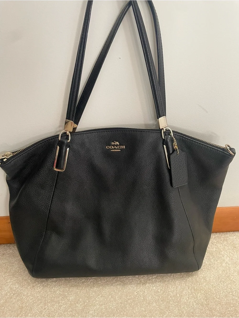 Coach Black Pebble Leather Shoulder Bag with Gold Hardware